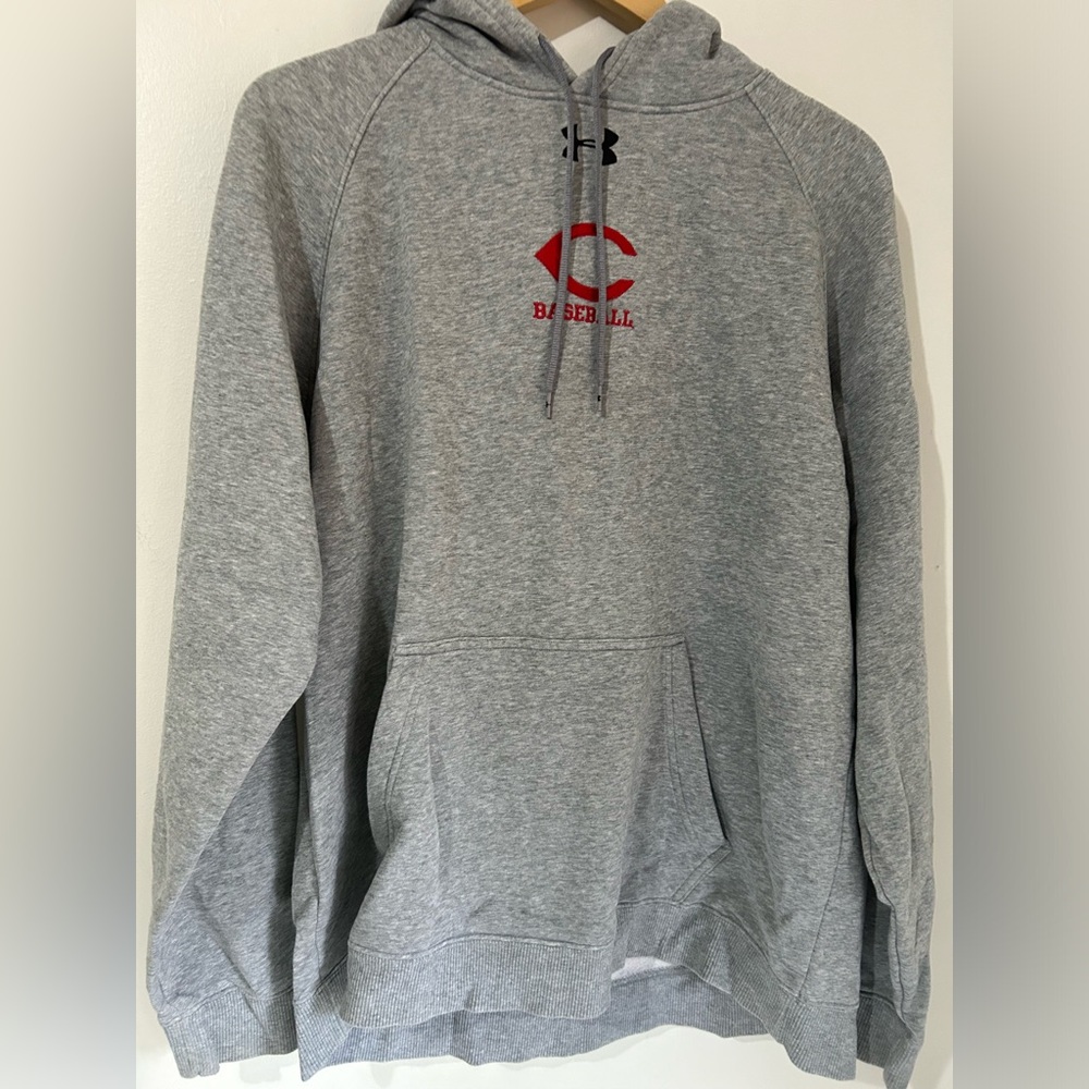 Under Armour Heather Gray Hoodie with Red Cardinals Baseball Logo